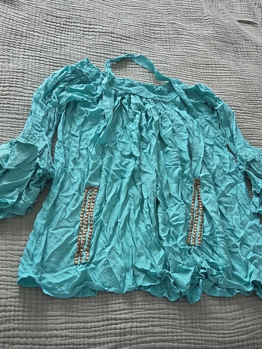 Avanti Teal Elastic-Neck Top
